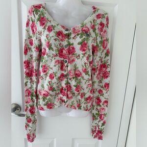 Abercrombie & Fitch Pink Floral Cotton Cardigan Small Barbiecore Cottagecore